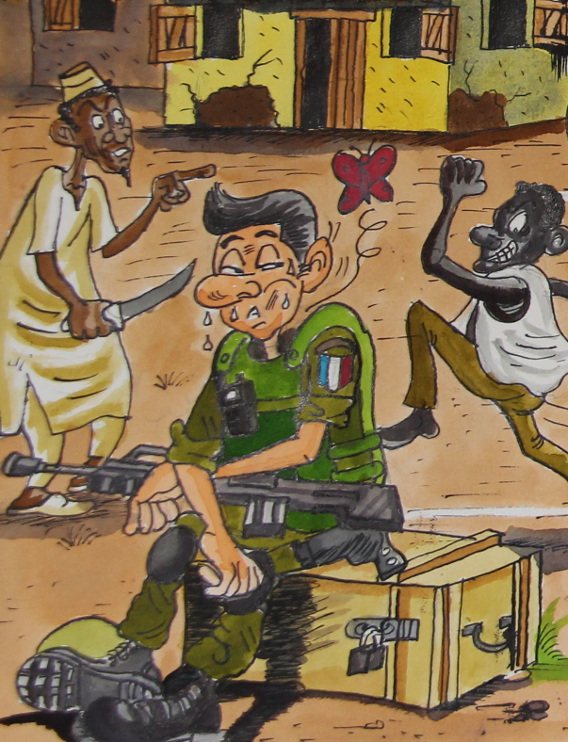 fragmentos de una obra de los hermanos Martino, dibujantes centroafricanos